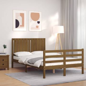 Honey Brown Small Double Solid Wood Bed Frame with Headboard