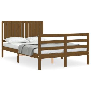 Honey Brown Small Double Solid Wood Bed Frame with Headboard