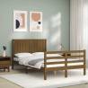 Honey Brown Small Double Solid Wood Bed Frame with Headboard