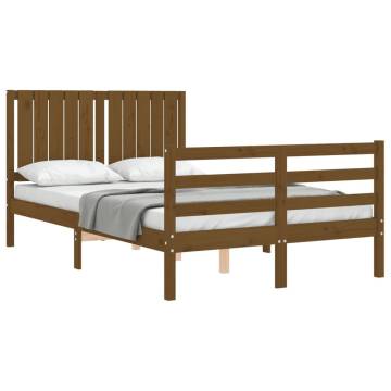 Honey Brown Small Double Solid Wood Bed Frame with Headboard