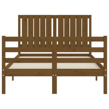 Honey Brown Small Double Solid Wood Bed Frame with Headboard