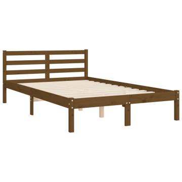 Honey Brown Small Double Solid Wood Bed Frame with Headboard