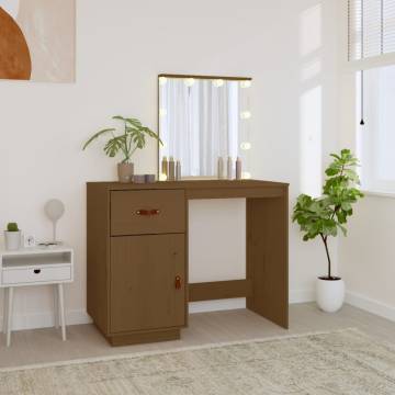 Honey Brown LED Dressing Table - Solid Pine Wood 95x50x133.5 cm