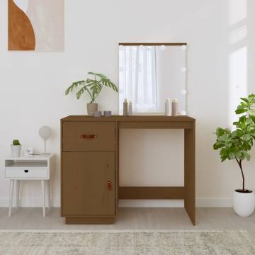 Honey Brown LED Dressing Table - Solid Pine Wood 95x50x133.5 cm