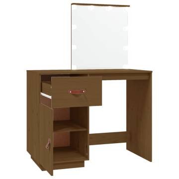 Honey Brown LED Dressing Table - Solid Pine Wood 95x50x133.5 cm