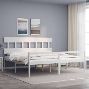 White Super King Size Bed Frame with Headboard - Solid Wood