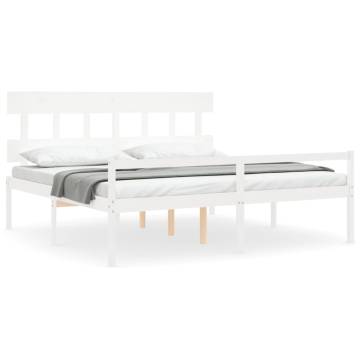 White Super King Size Bed Frame with Headboard - Solid Wood