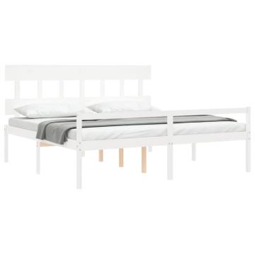 White Super King Size Bed Frame with Headboard - Solid Wood