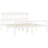 White Super King Size Bed Frame with Headboard - Solid Wood