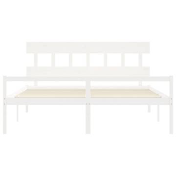 White Super King Size Bed Frame with Headboard - Solid Wood