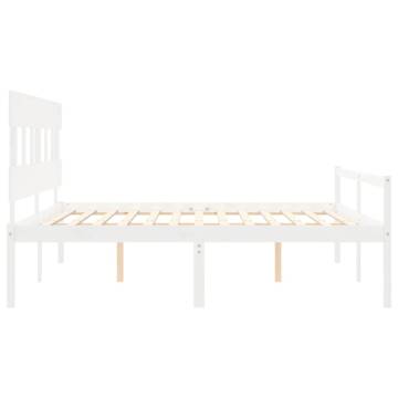 White Super King Size Bed Frame with Headboard - Solid Wood