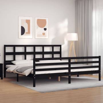 Black Bed Frame with Headboard - Solid Wood 200x200 cm