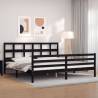 Black Bed Frame with Headboard - Solid Wood 200x200 cm