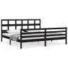 Black Bed Frame with Headboard - Solid Wood 200x200 cm