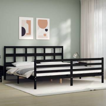 Black Bed Frame with Headboard - Solid Wood 200x200 cm