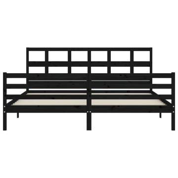 Black Bed Frame with Headboard - Solid Wood 200x200 cm