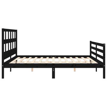 Black Bed Frame with Headboard - Solid Wood 200x200 cm