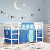 Kids' Loft Bed with Curtains Blue 80x200cm Solid Wood Pine Colour white and blue Size 80 x 200 cm 