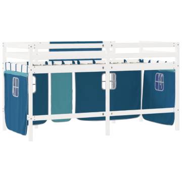 Kids' Loft Bed with Blue Curtains - Solid Pine Wood 80x200cm