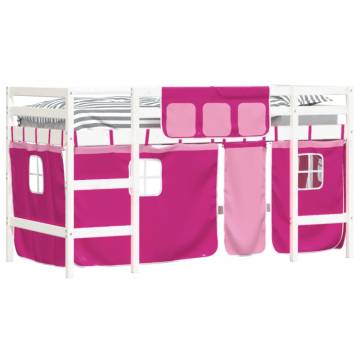 Kids' Loft Bed with Curtains Pink - Solid Pine 90x190cm