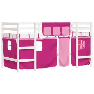 Kids' Loft Bed with Curtains Pink - Solid Pine 90x190cm