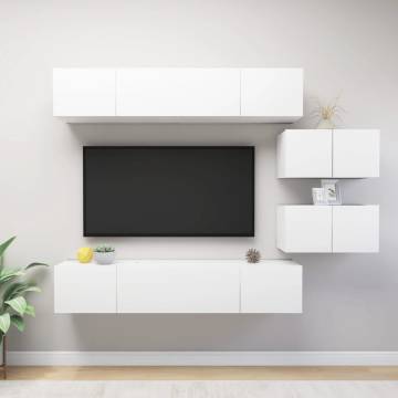 6 Piece White Engineered Wood TV Cabinet Set | HipoMarket