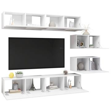 6 Piece White Engineered Wood TV Cabinet Set | HipoMarket