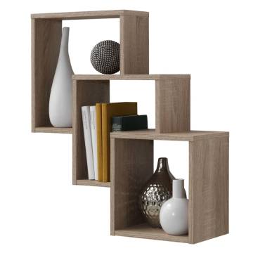 FMD Wall-Mounted Shelf with 3 Compartments - Oak Tree Elegance