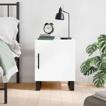 Stylish White Bedside Cabinet - Modern Engineered Wood