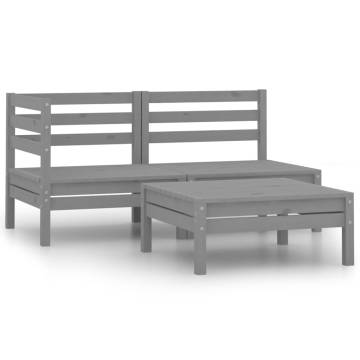 3 Piece Garden Lounge Set - Solid Pinewood in Grey