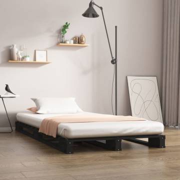 Modern Black Pallet Bed 90x190 cm - Solid Pine Wood