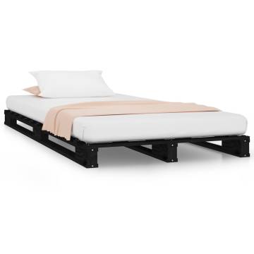 Modern Black Pallet Bed 90x190 cm - Solid Pine Wood