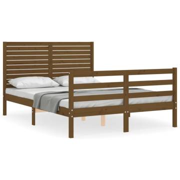 Honey Brown Small Double Bed Frame with Headboard - Hipomarket