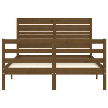 Honey Brown Small Double Bed Frame with Headboard - Hipomarket