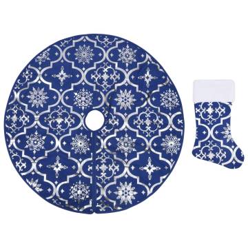 Luxury Blue Christmas Tree Skirt with Sock - 122 cm Fabric