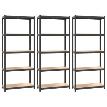 5-Layer Shelves - Anthracite Steel & Engineered Wood Storage