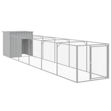 Durable Light Grey Dog House with Run | Galvanised Steel 110x609cm