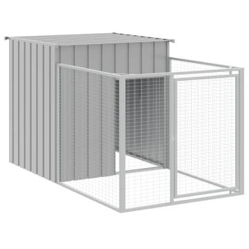 Durable Light Grey Dog House with Run | Galvanised Steel 110x609cm