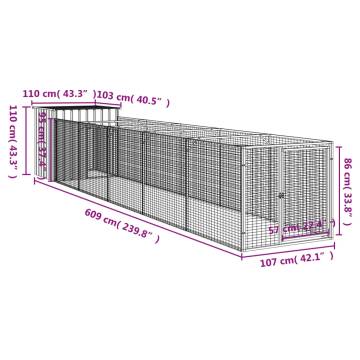 Durable Light Grey Dog House with Run | Galvanised Steel 110x609cm