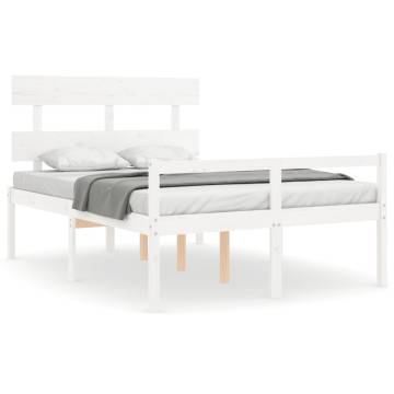 White Small Double Bed Frame with Headboard - Solid Pine Wood