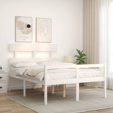 White Small Double Bed Frame with Headboard - Solid Pine Wood