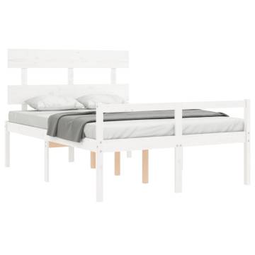 White Small Double Bed Frame with Headboard - Solid Pine Wood