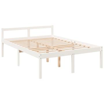 White Small Double Bed Frame with Headboard - Solid Pine Wood