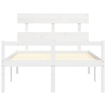 White Small Double Bed Frame with Headboard - Solid Pine Wood