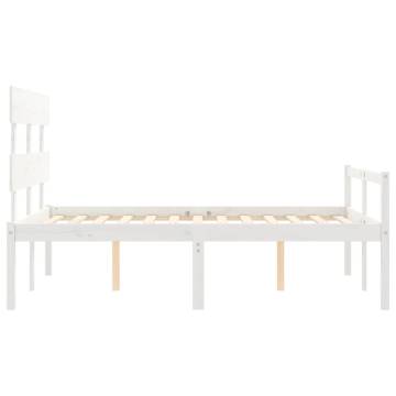 White Small Double Bed Frame with Headboard - Solid Pine Wood