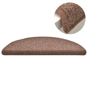 Brown Carpet Stair Treads - 15 pcs - Non-Slip & Washable