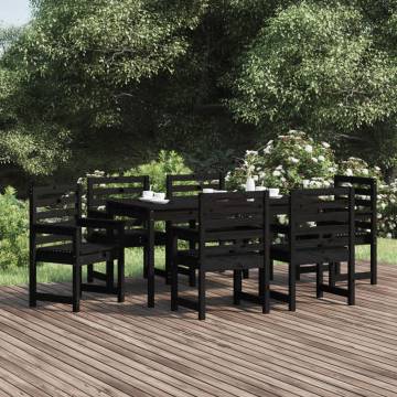 7 Piece Black Solid Wood Pine Garden Dining Set