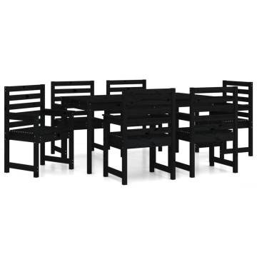 7 Piece Black Solid Wood Pine Garden Dining Set