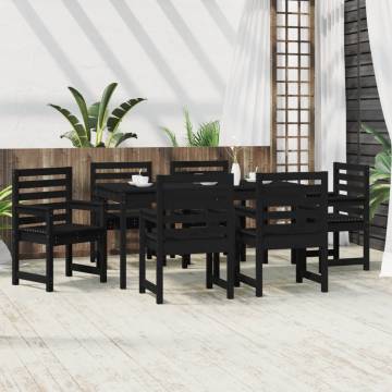 7 Piece Black Solid Wood Pine Garden Dining Set