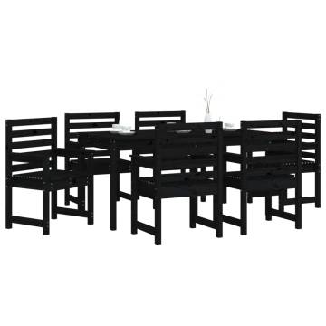 7 Piece Black Solid Wood Pine Garden Dining Set